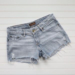 Distressed denim shorts